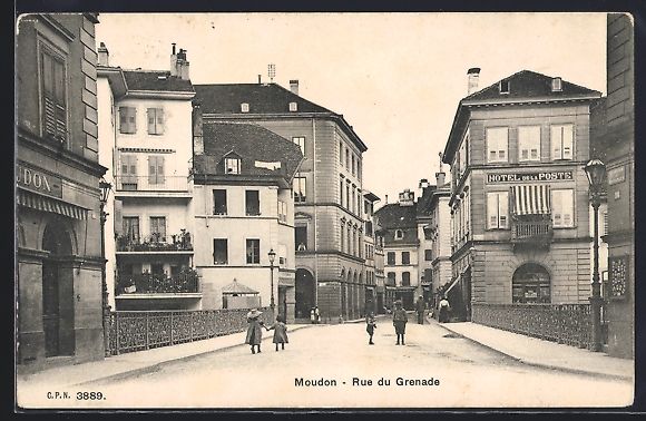 Ansichtskarten: Moudon, Rue du Grenade, Strassenpartie – Gebraucht aus Berlin von bartko-reher