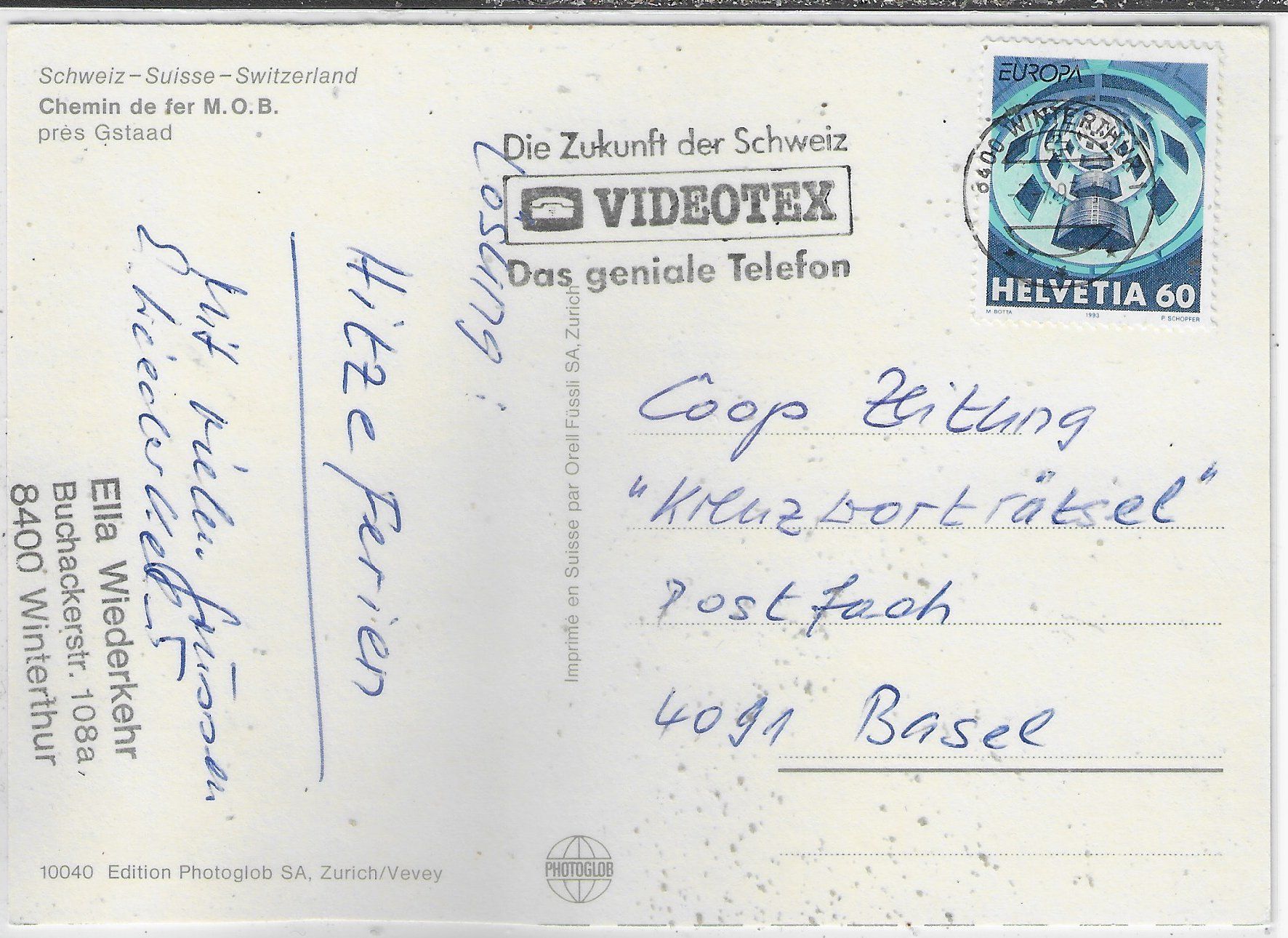 Cartoline postali: Chemin de fer M.O.B. pres Gstaad – Usato da Ettingen venduto da Kartenplanet 1