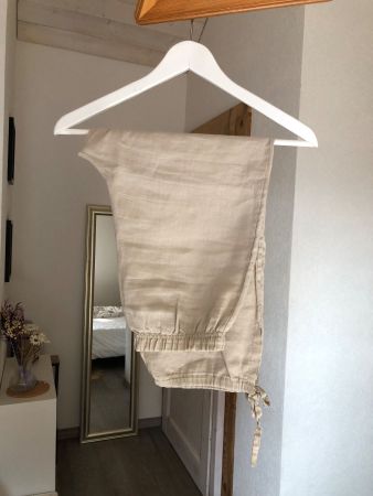 Pantalon Capri Pantacourt 100% lin beige S Made in Italy