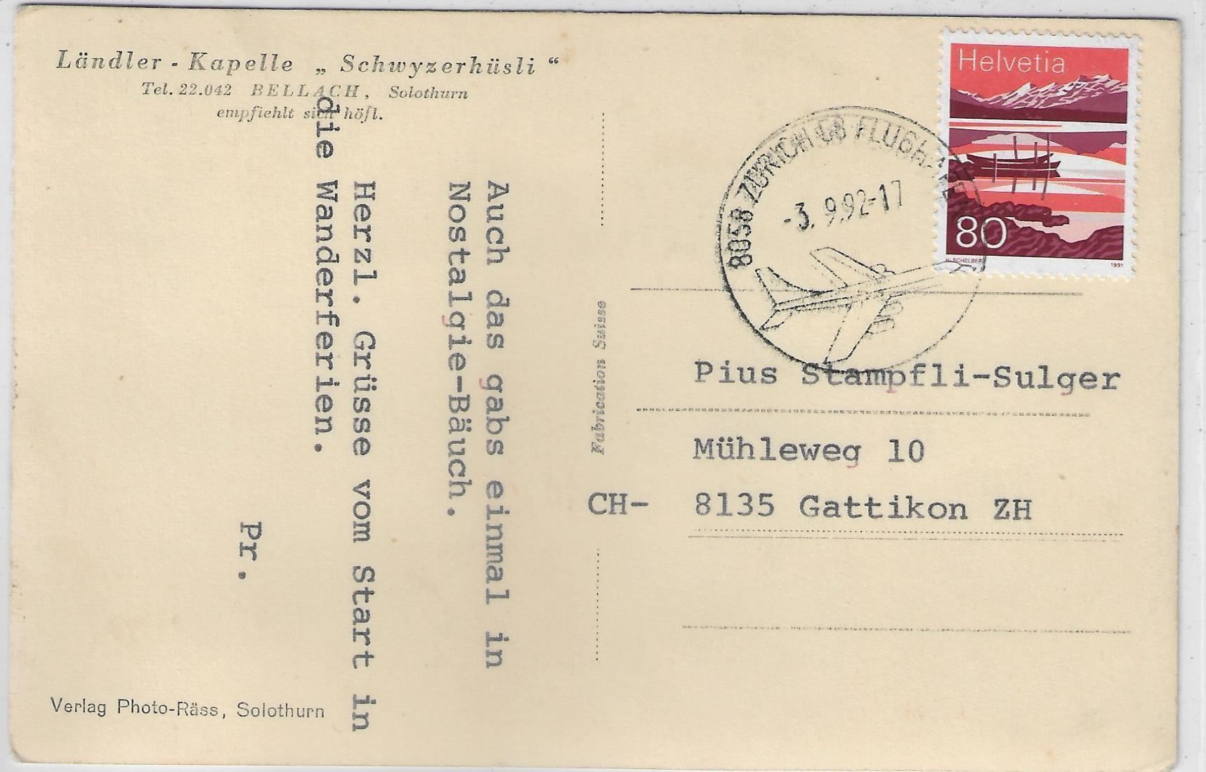 Cartoline postali: Ländler-Kapelle "Schyzerhüsli" Bellach – Usato da Ettingen venduto da Kartenplanet 1