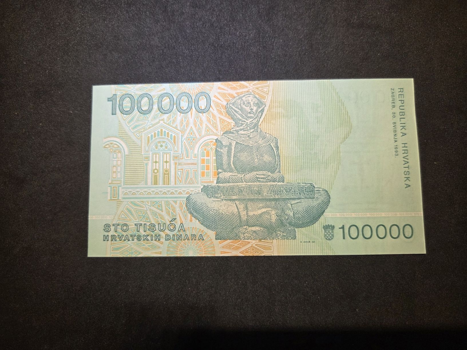 Banconote: 100'000 Dinar - Kroatien - 1993 – Nuovo (secondo la descrizione) da Geroldswil venduto da Antica01 1