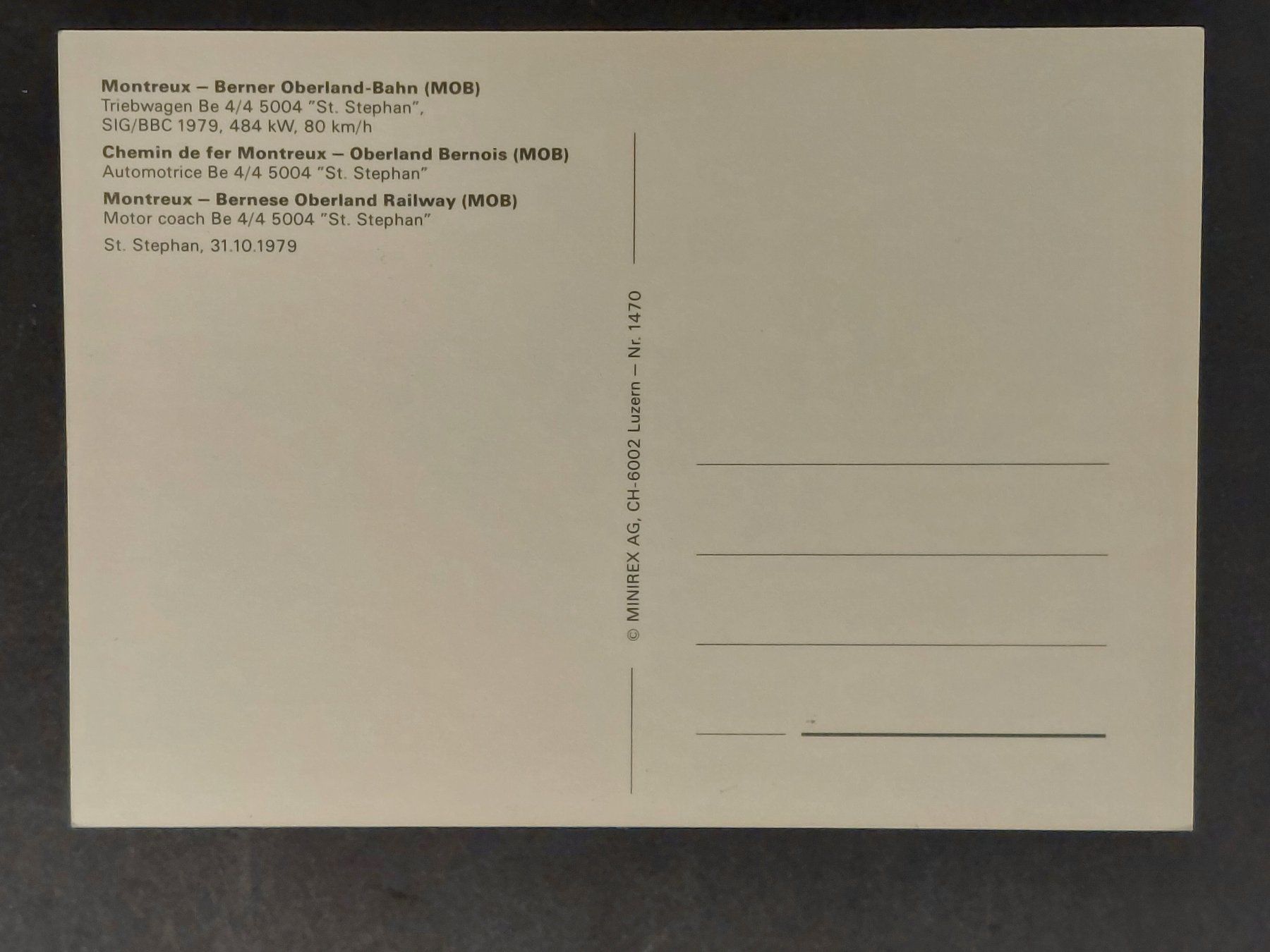 Cartoline postali: MOB Triebwagen Be 4/4, 1979 – Nuovo (secondo la descrizione) da Obfelden venduto da Funke2 1