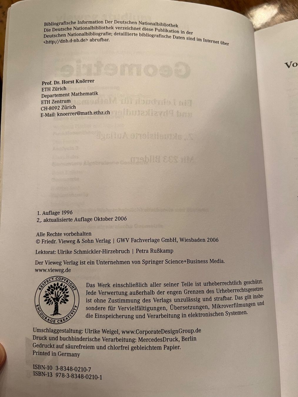 Libri: Geometrie Lehrbuch von Horst Knörrer – Usato da Veltheim AG venduto da kronecker 1