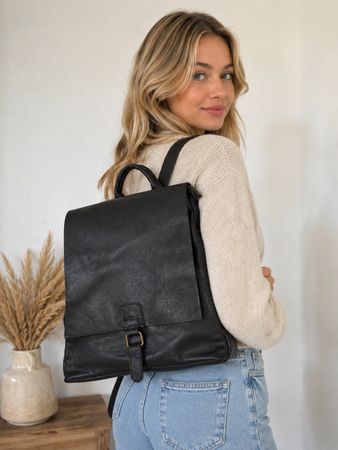 Neu Rucksack Schwarz Kunstleder 34 x 34 cm