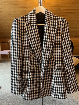 Zara Blazer kariert XS Hahnentrittmuster Schwarz Weiss