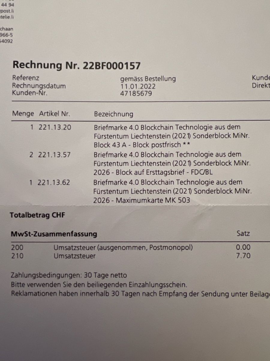 Alle Briefmarken: 4x Briefmarke 4.0 Liechtenstein Blockchain  – Neu und originalverpackt aus Basel von kiko9 3