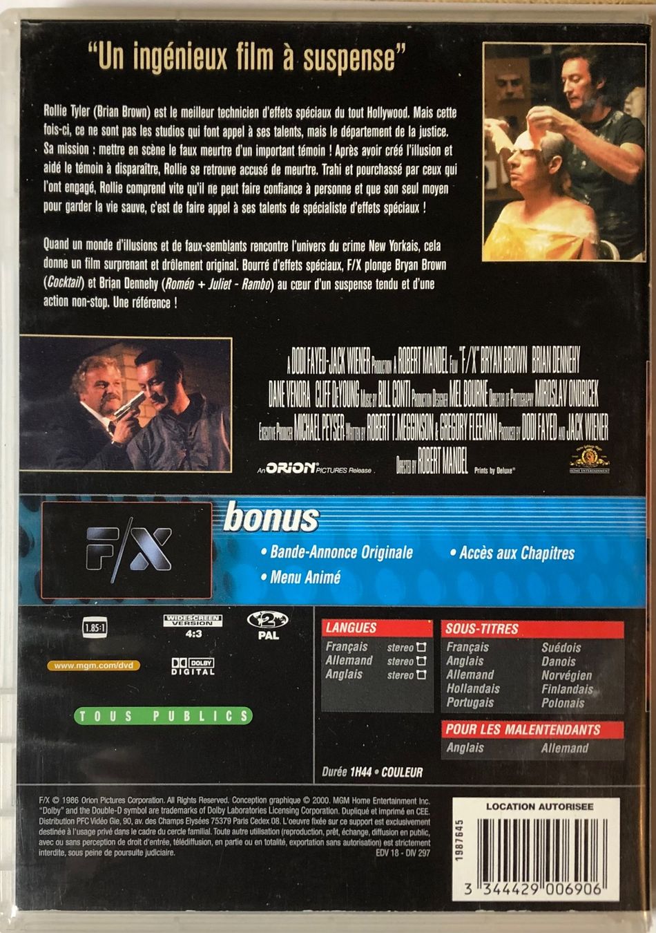 Tutti i DVDs: BRYAN BROWN / BRIAN DENNEHY - FX (EFFET DE CHOC) – Usato da Poliez-Pittet venduto da Newtown-Records 1