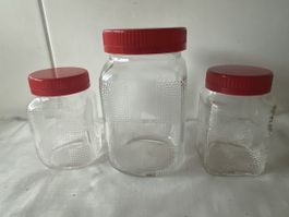 3er Set Vintage Glasbehälter mit Deckel, Küche, Vorrat 💡