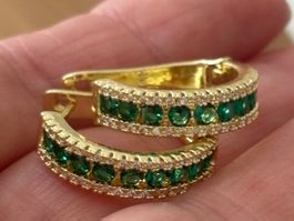Luxus Elegante Creolen Ohrschmuck Ohrstecker Farbe:Gold/Grün