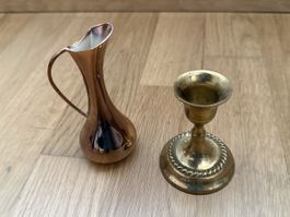 Vase und Kerzenhalter Messing antik