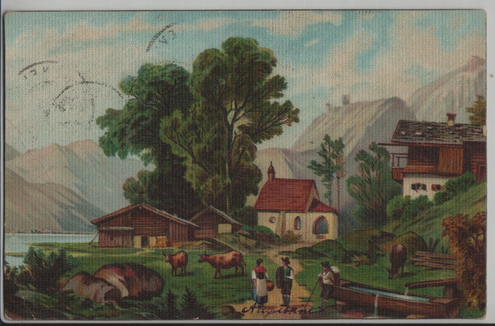 Gemälde: Landschaft in den Schweizer Alpen – Antik aus Ettingen von Kartenplanet