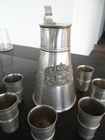 Freiburger Zinnkanne mit Zinnbecher, 7 teilig, Top Zustand