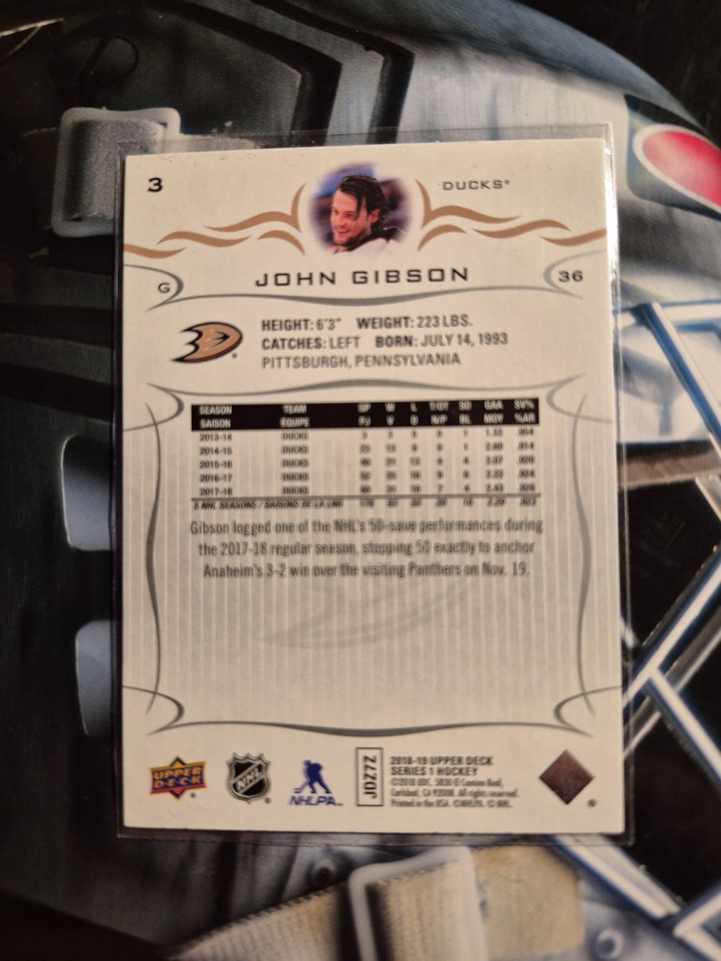 NHL Cartes à collectionner: NHL John Gibson Anaheim Ducks – D'occasion à Treiten par Sauber73 1