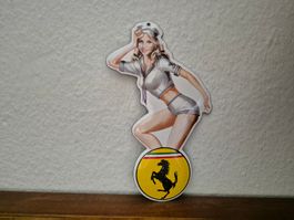 Emailschild Ferrari Logo Pin Up Girl Emaille Schild Retro