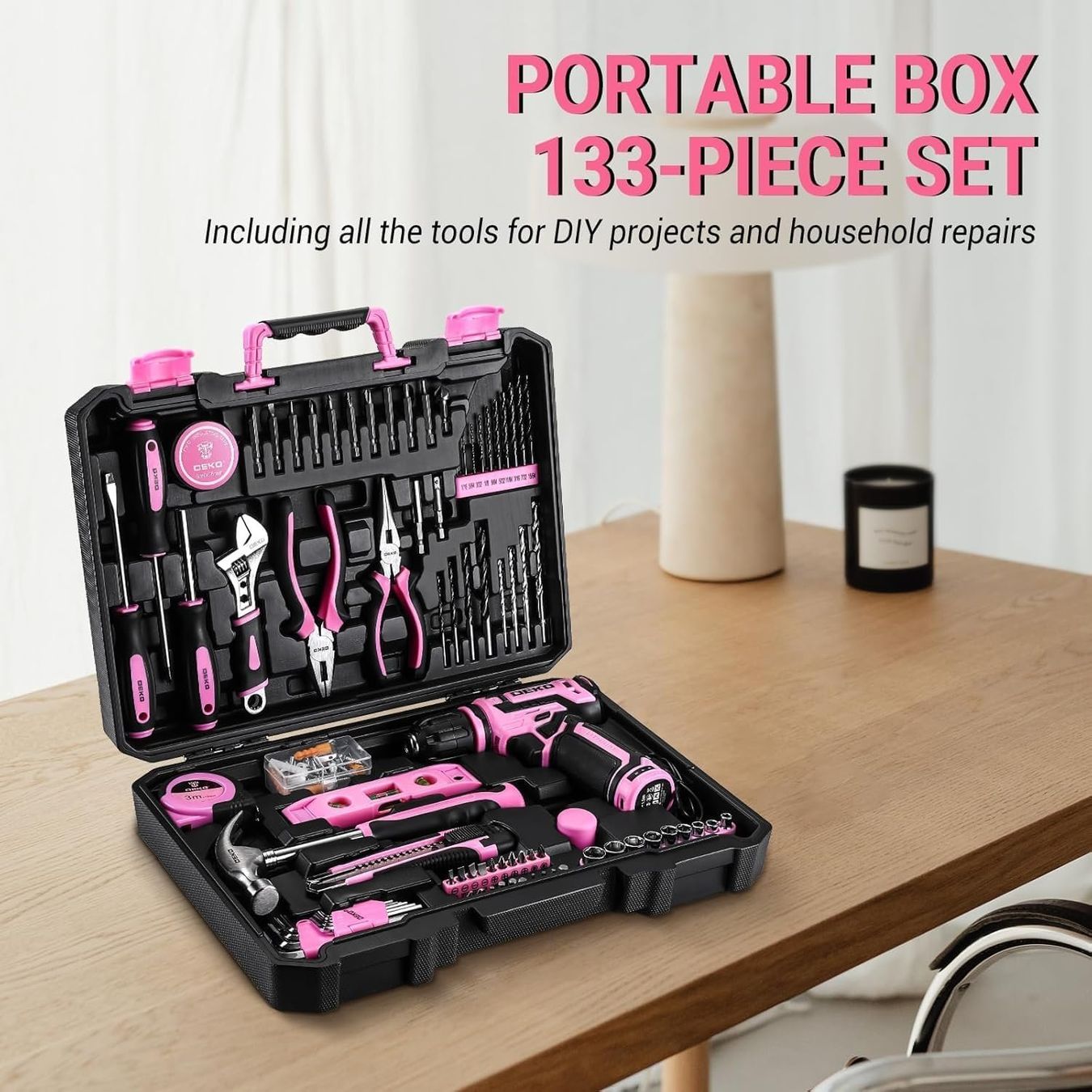 Alle Werkzeuge: Werkzeugkoffer 133-teilig mit 12V Akkuschrauber Rosa – Neu und originalverpackt aus St. Gallen von RestpostenSG 4