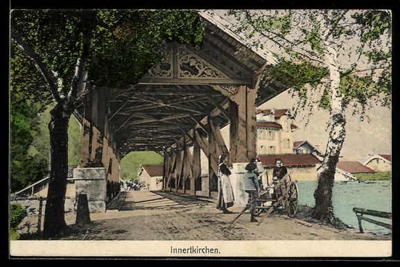 Ansichtskarten: Innertkirchen, Gedeckte Holzbrücke mit  – Gebraucht aus Berlin von bartko-reher