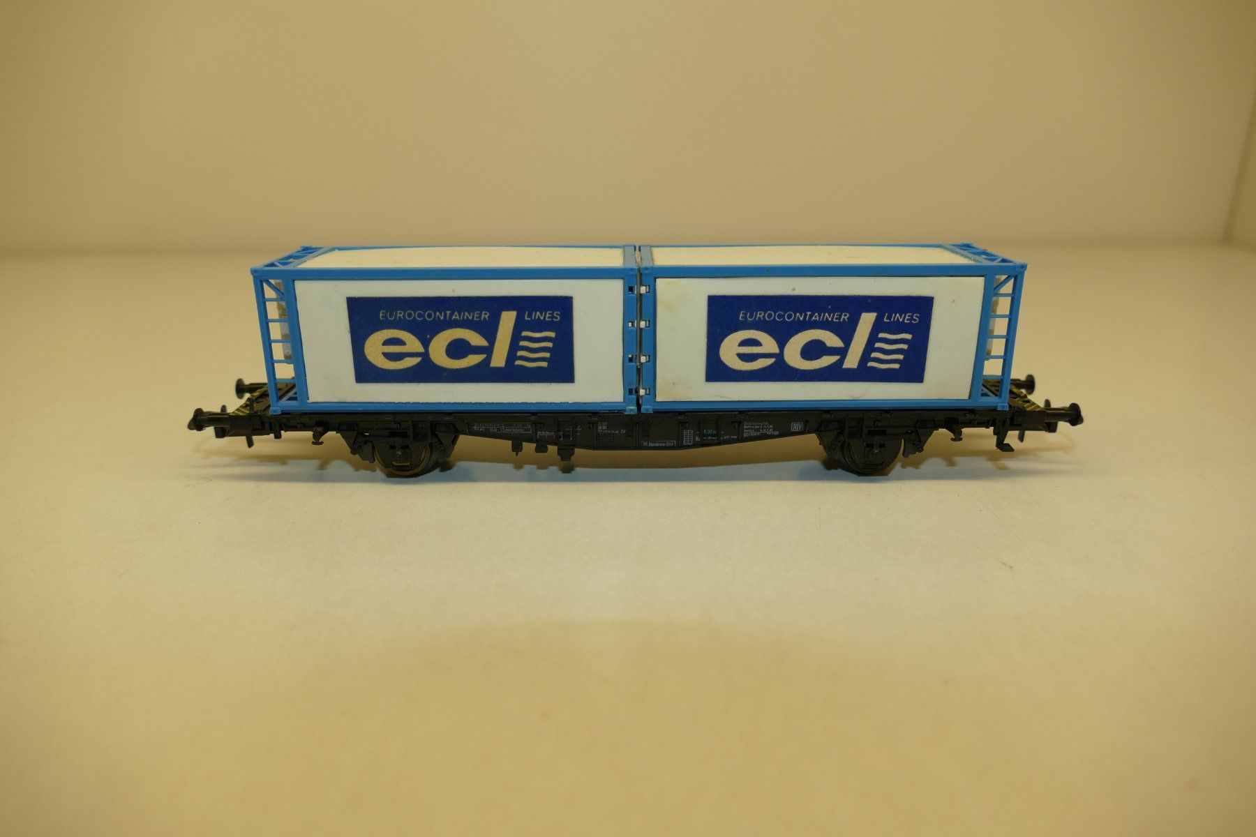 Modellini di ferrovie: Röwa H0: RIV Containerwagen Eurocontainer ECL Lines – Usato da Niederhasli venduto da rail-duerst 2