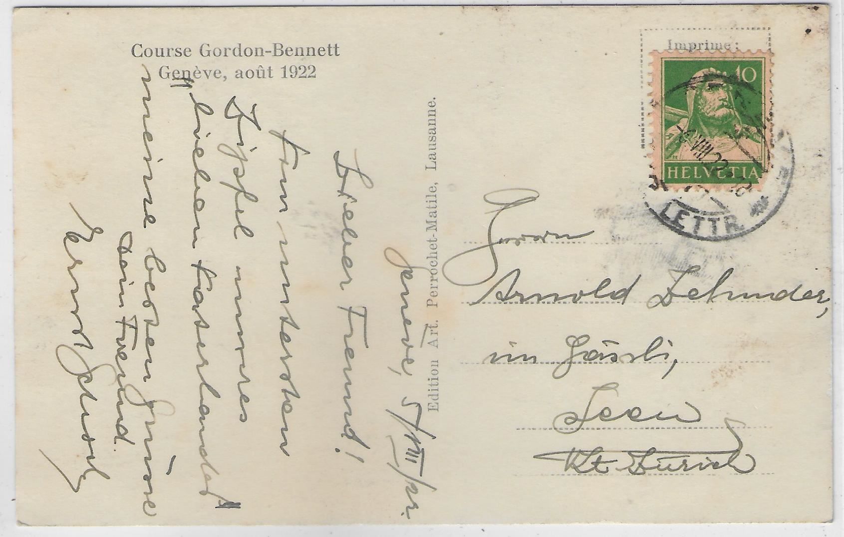 Ansichtskarten: Course Gordon-Bennett Geneve, aout 1922 – Gebraucht aus Ettingen von Kartenplanet 1