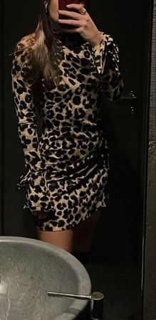 Damen Kleid Langarm Leopardenmuster