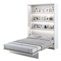 Schrankbett LEON Vertikal Weiss/Hochglanz + LED Beleuchtung