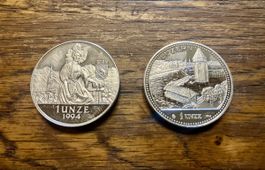 Deux pièces de 1 unze argent