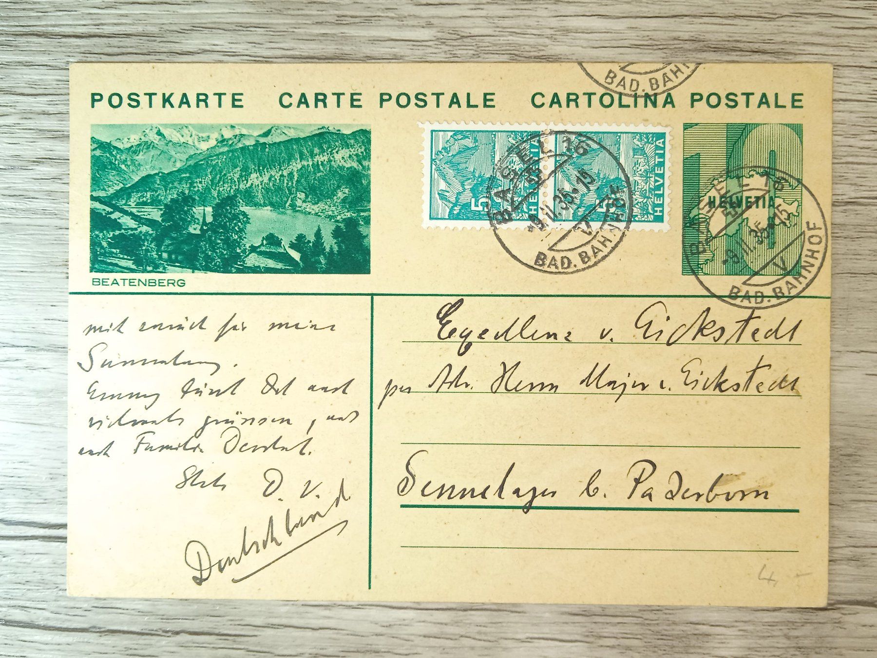 Tutti i francobolli: TR65 Carte Postale + Timbre Suisse 1935 – Usato da Cousset venduto da Patrick_Collections