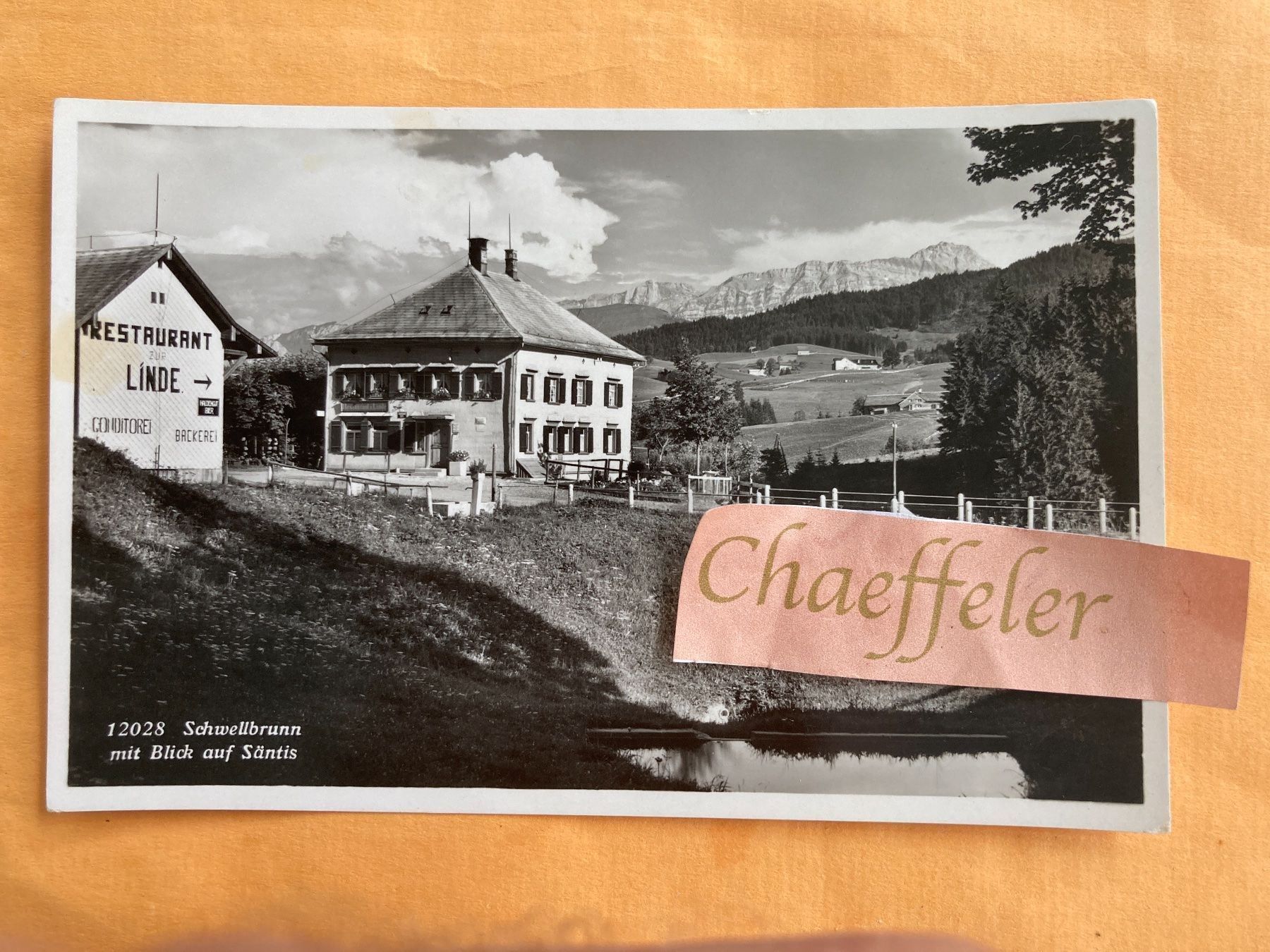 Cartoline postali: 12028 Schwellbrunn mit Blick auf Säntis – Usato da Zürich venduto da Chaeffeler