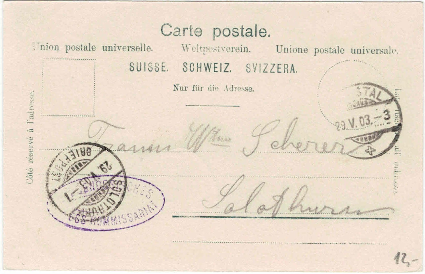 Ansichtskarten: BL 60 Liestal Kaserne 1903 – Gebraucht aus Fribourg von philafri 1