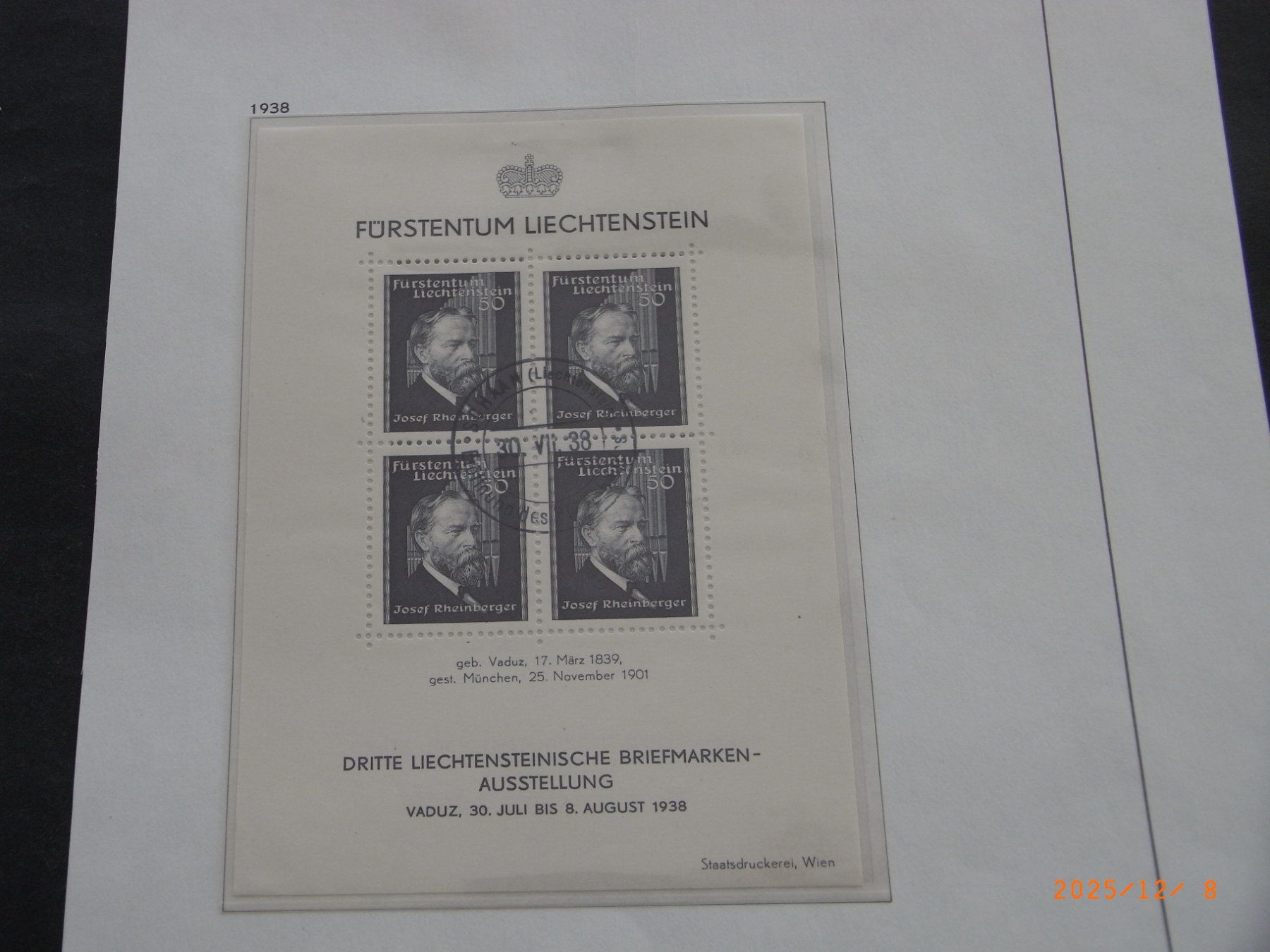 Tutti i francobolli: FL Block 3 FDC 30.7.1938 – Usato da Ittigen venduto da shetland