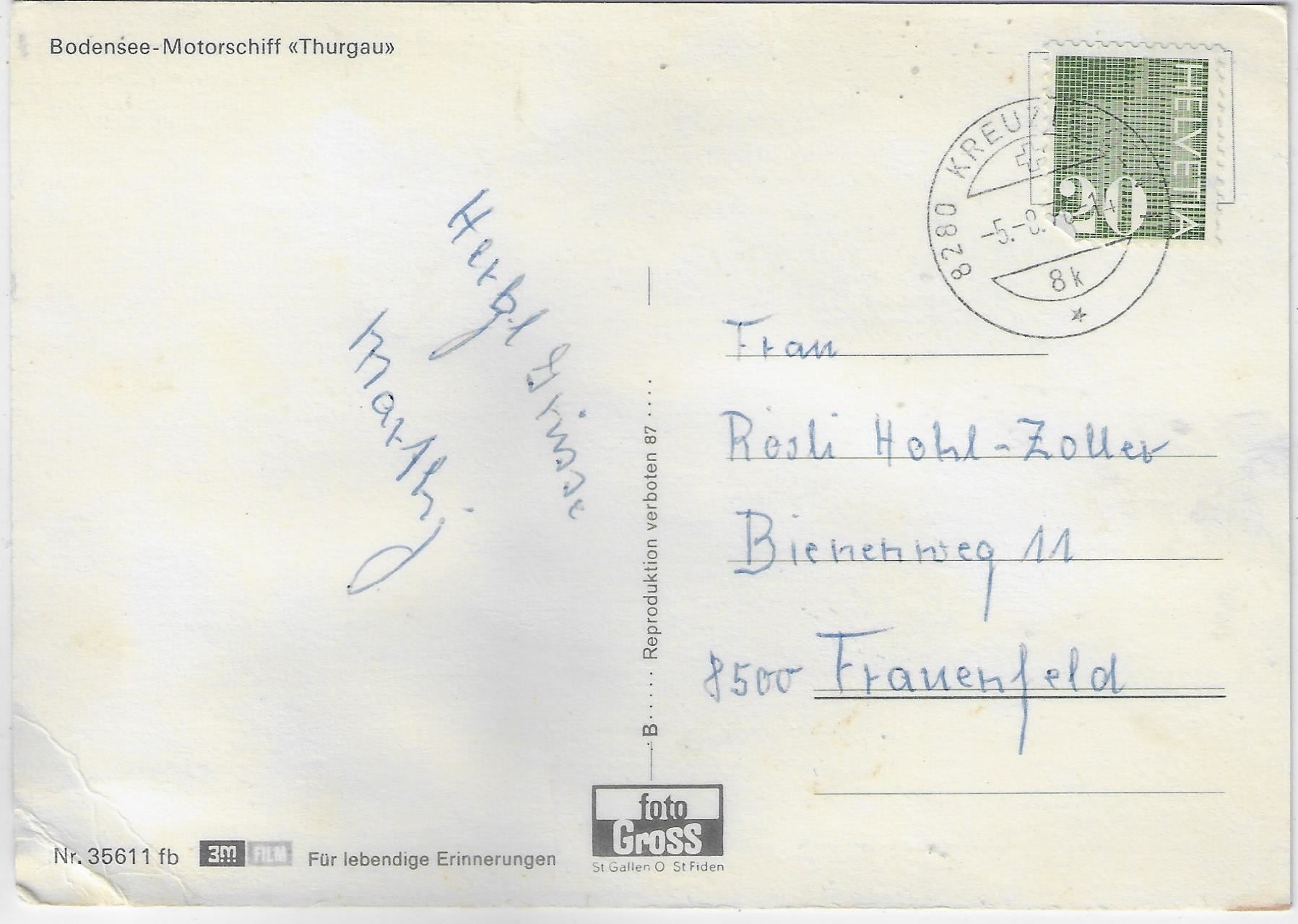 Cartoline postali: Bodensee-Motorschiff "Thurgau" – Usato da Ettingen venduto da Kartenplanet 1