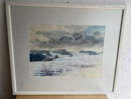 Aquarell Winterlandschaft / Schneelandschaft / Lueg Burgdorf