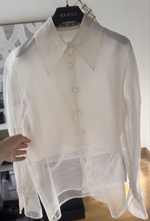 Transparent Silk blouse with pearls, Gr. S