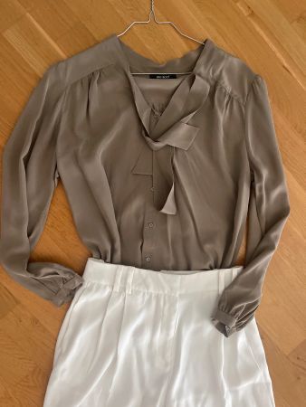 Navyboot Silk Blouse, Size 40, Taupe, Elegant, Autumn style