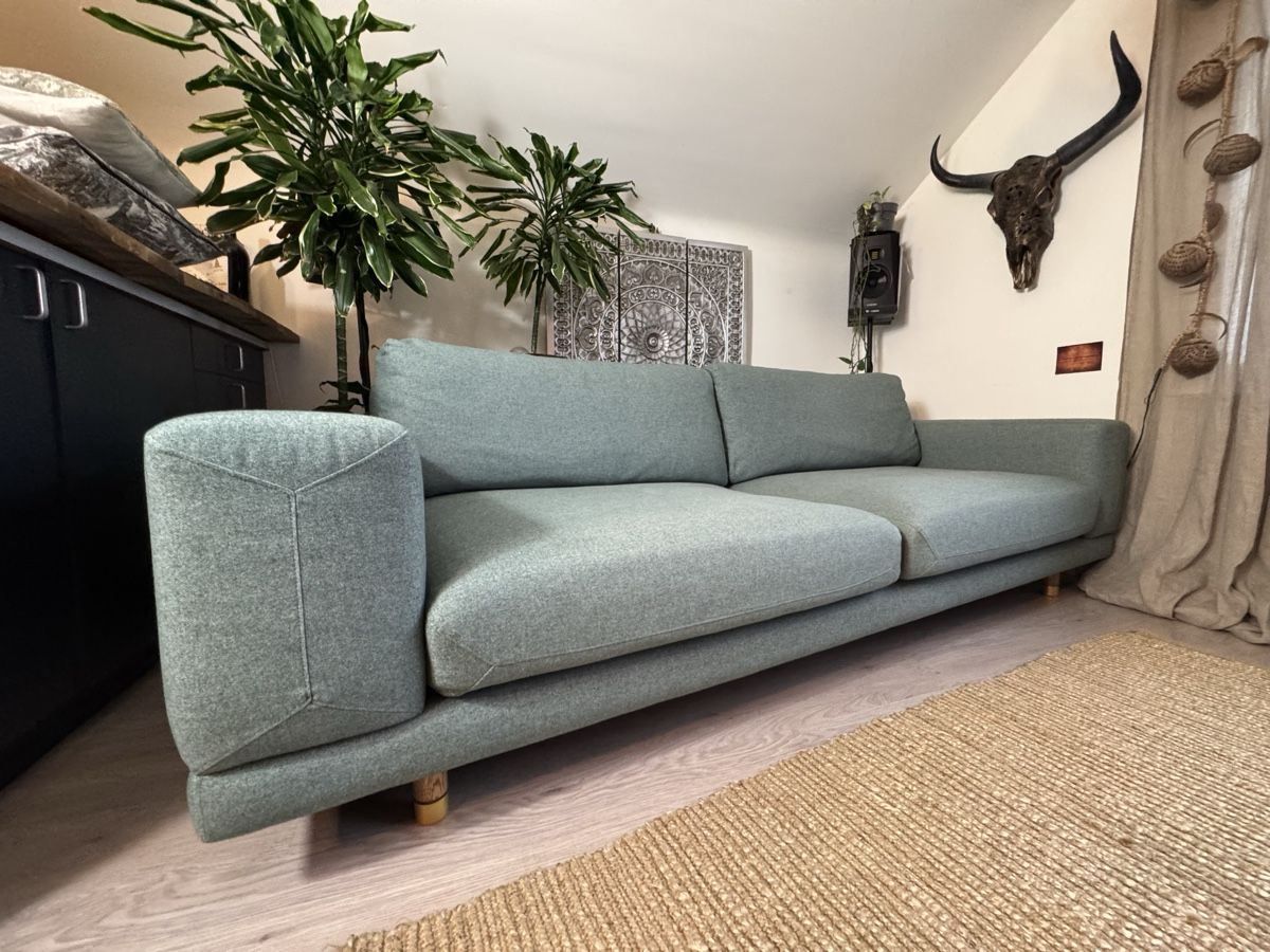 Pfister Divani: Retro 3er Sofa in hellblauem Stoffbezug, Pfister, Stoffcouch – Usato da Wettingen venduto da JasminL92-3 2