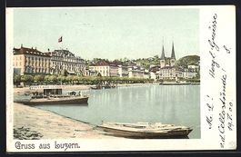 AK Luzern, Uferpartie mit Hotel, 1900