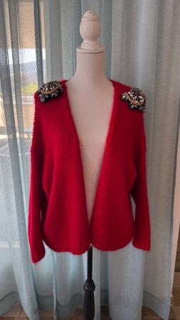 Red designer cardigan