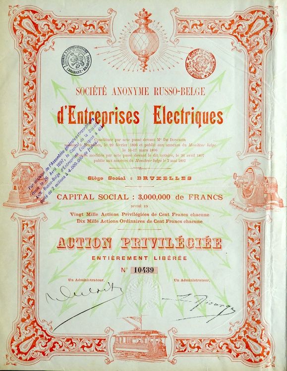 SA Russo-Belge d'Entreprises Electriques, Bruxelles - 1897 (Gebraucht ...