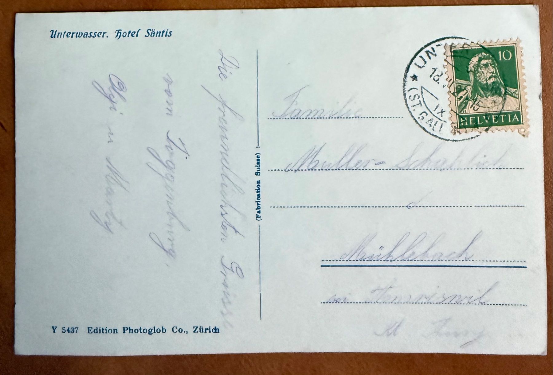 Cartoline postali: Unterwasser  - Hotel Säntis 1927 – Usato da Lutry venduto da Ediego 1
