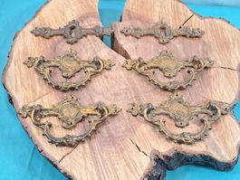 4 antike Fall Griffe & 2 Rosetten SET Messing (LOT2701#MBS3)