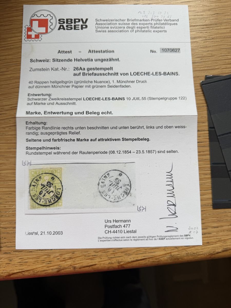 Alle Briefmarken: Strubel 26Aa auf Briefstück mit Attest – Gebraucht aus Murgenthal von Tina_4055 1