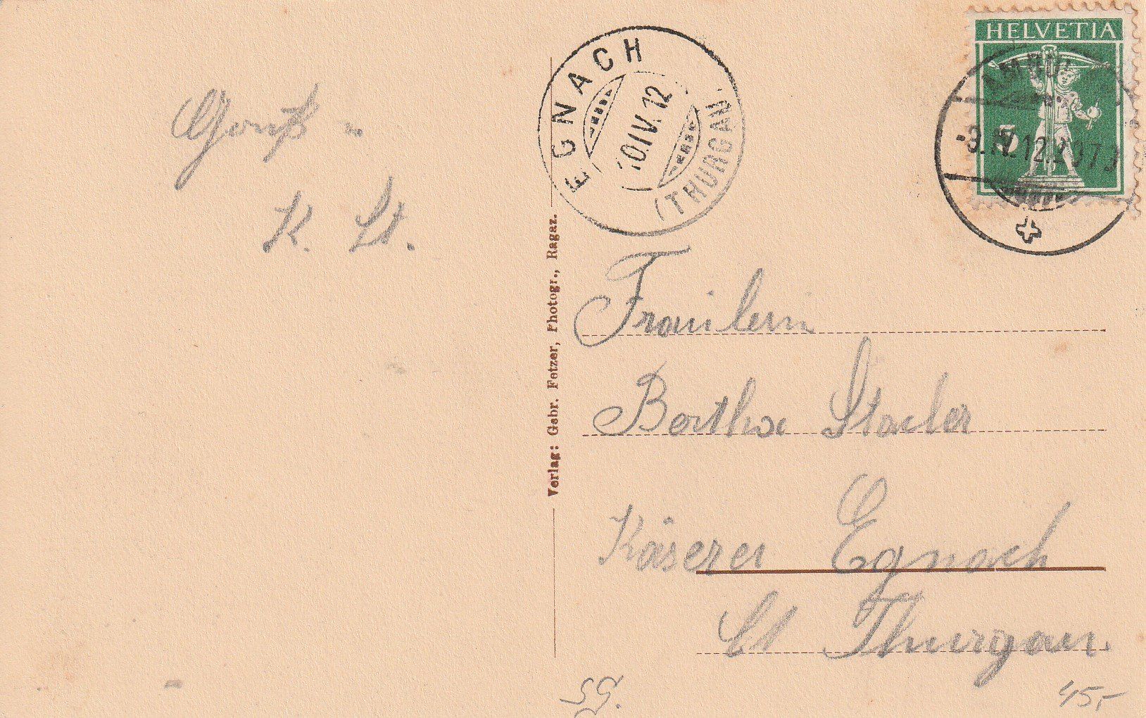Cartoline postali: Flums mit Spitzmeilen 1912 – Usato da uttwil venduto da Koehlerfred 1