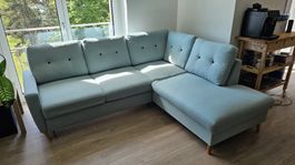 L-Ecksofa in Mintgreen mit Bettfunktion (tiefgereinigt)