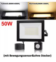 +50 W Fluter Strahler Flutlicht  Bewegungsmelder kaltweiss