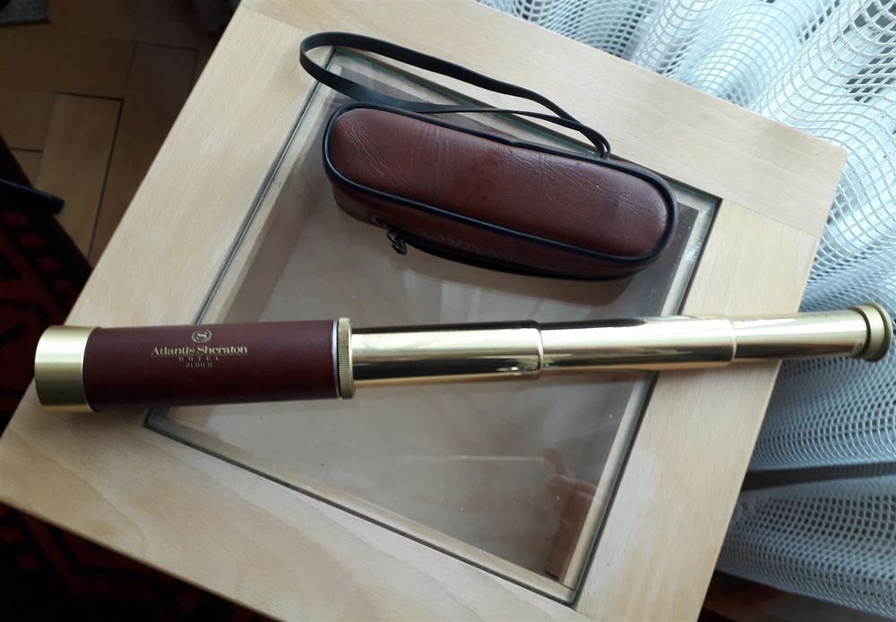 Antikes Messing-Fernrohr 41 Cm Mit Lederhülle - Dekoratives Teleskop Im Vintage-Stil In Holzbox Mit Gravur