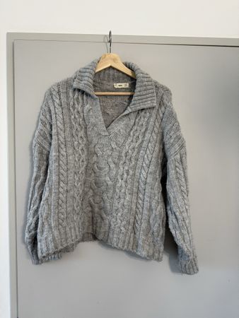 Pull grosse maille gris