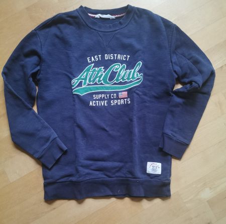 H&M Pullover, Gr. 146/152, dunkelblau, cooler Aufdruck!