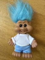 Trollpuppe mit blauer Haare und Kleidung Grösse 10cm