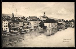 AK Solothurn, Flussufer mit Stadthäusern und Kirchen