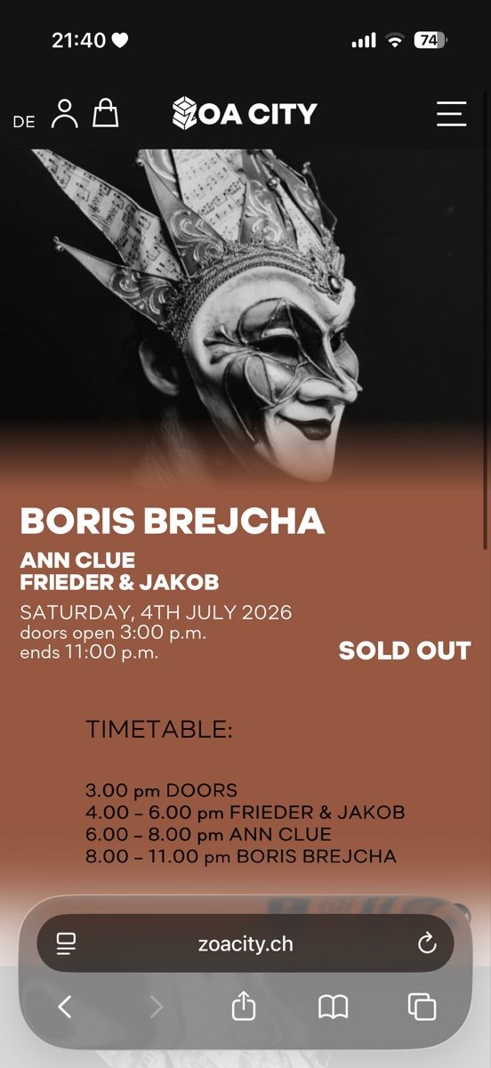 Tickets: Ticket Boris Brejcha, 4.7.26, ZOA – Neu und originalverpackt aus Liebefeld von brooklinh