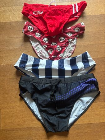 Badehose Herren 4 Paar Rot Panda Streifen Schwarz